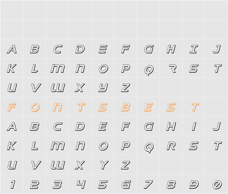 Singapore Sling 3D Italic Character Map