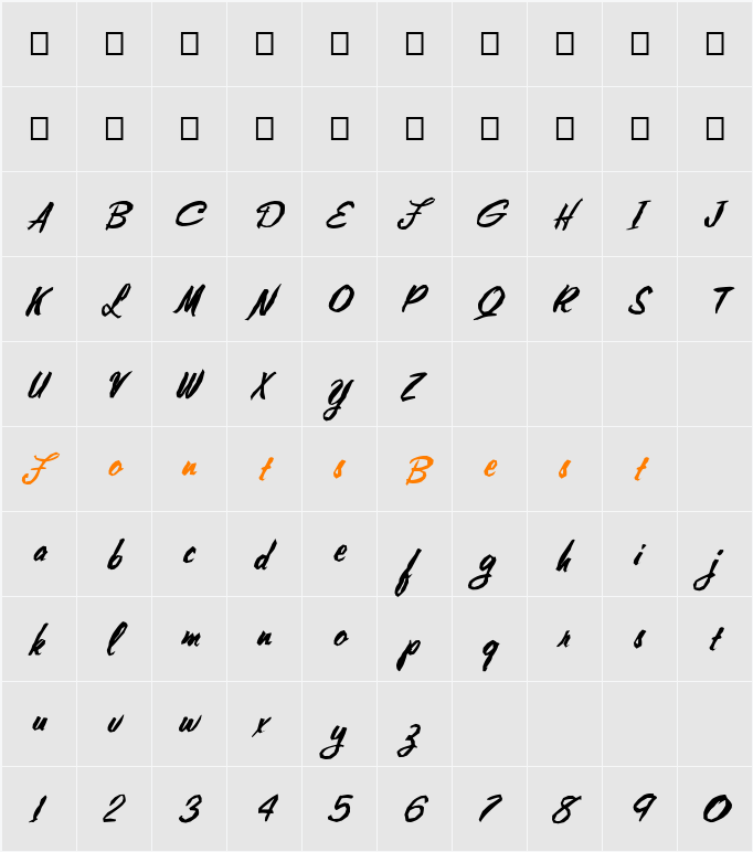 FZ HAND 10 MANGLED ITALIC Character Map