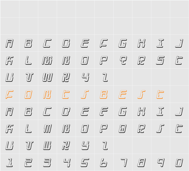 Droid Lover 3D Italic Character Map
