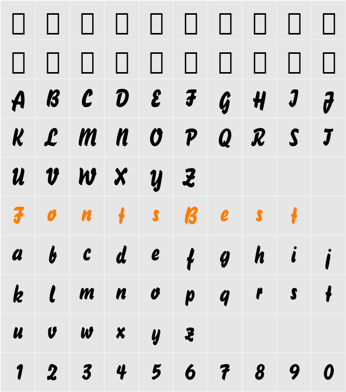 Brush738 BT Character Map