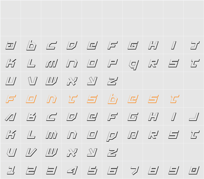 Uno Estado 3D Italic Character Map