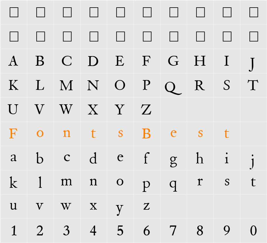 VanityBook Character Map