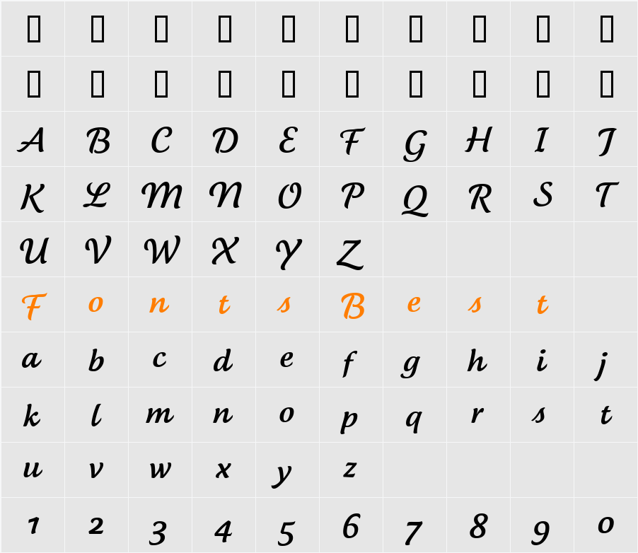 Tartine Script Regular Character Map