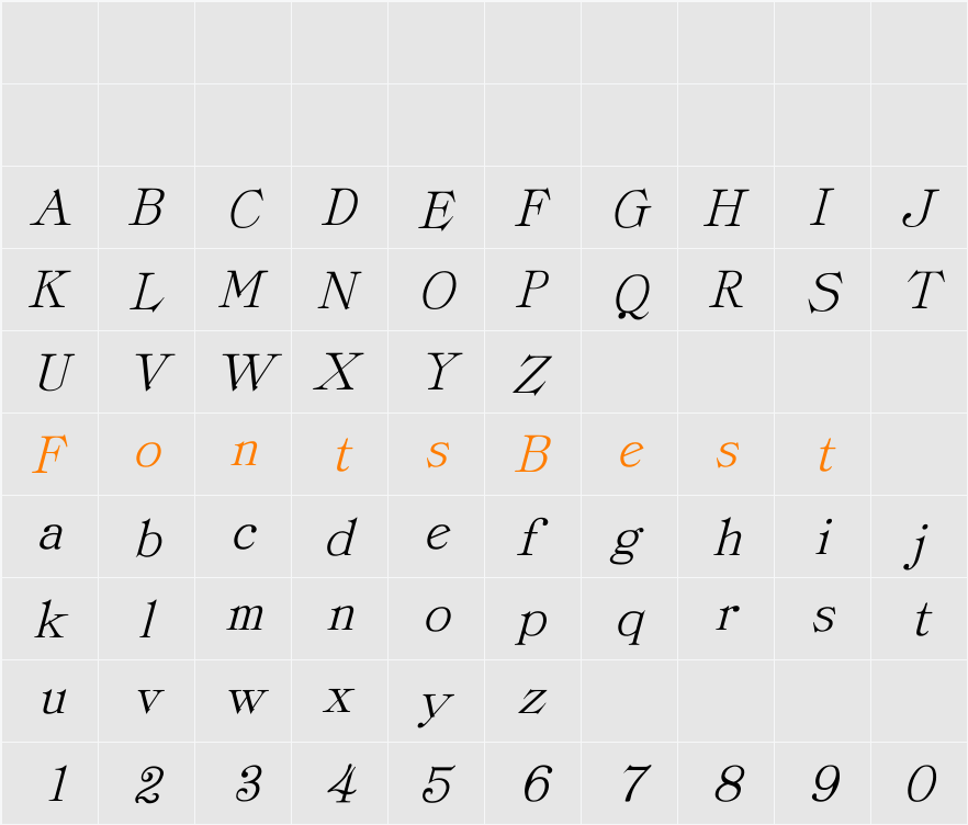 ProvLite Italic Character Map