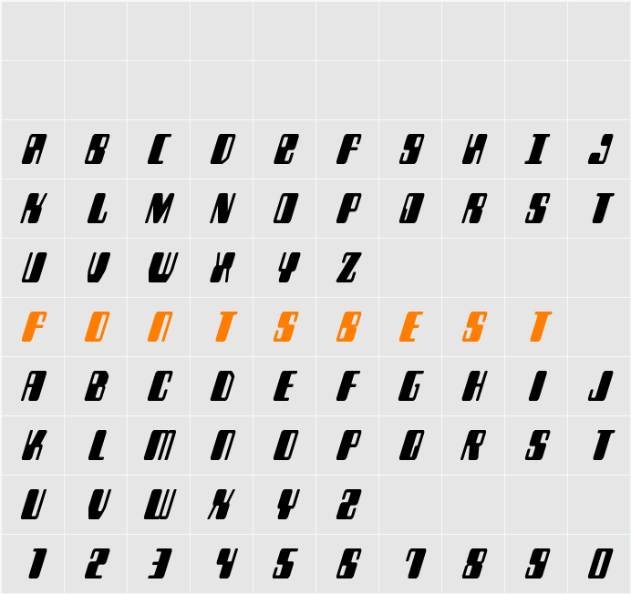 Zyborgs Condensed Italic Character Map