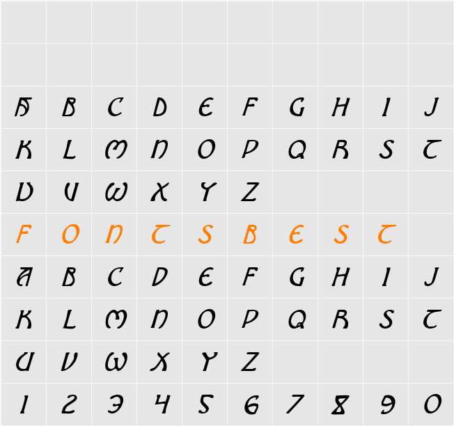 Brin Athyn Condensed Italic Character Map