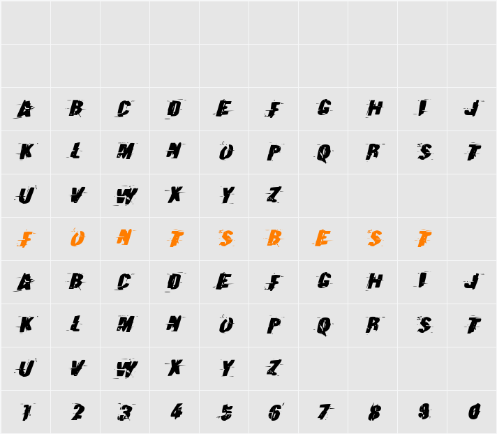 Earthshake Expanded Italic Character Map
