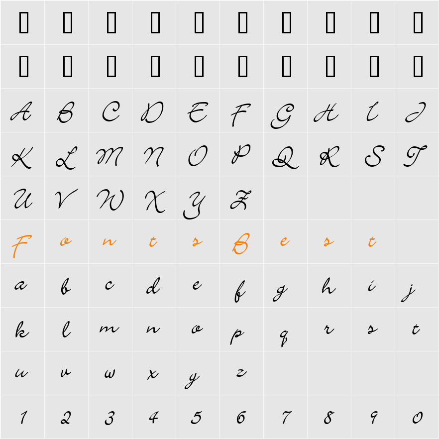 Scrap Calligraphy Character Map