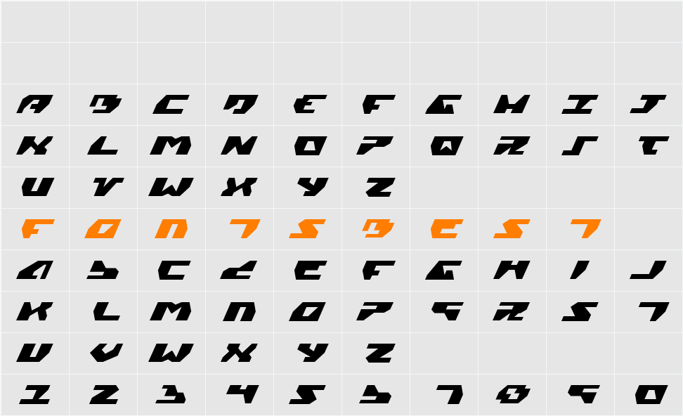 Gyrfalcon Expanded Italic Character Map