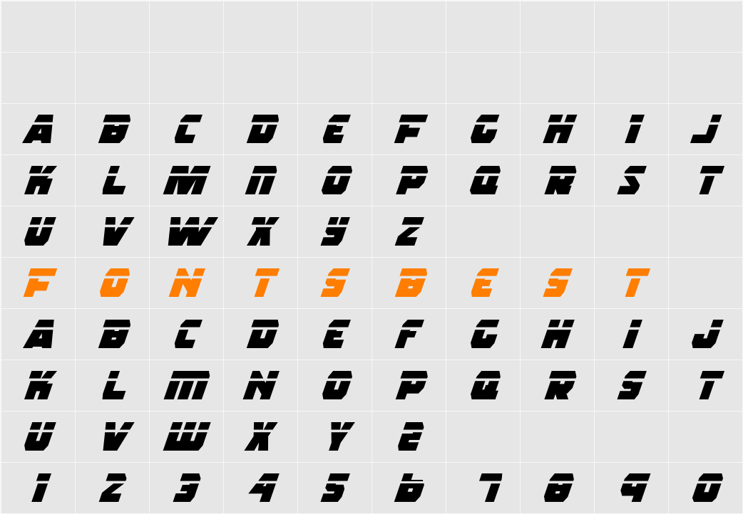 Rogue Hero Laser Italic Character Map