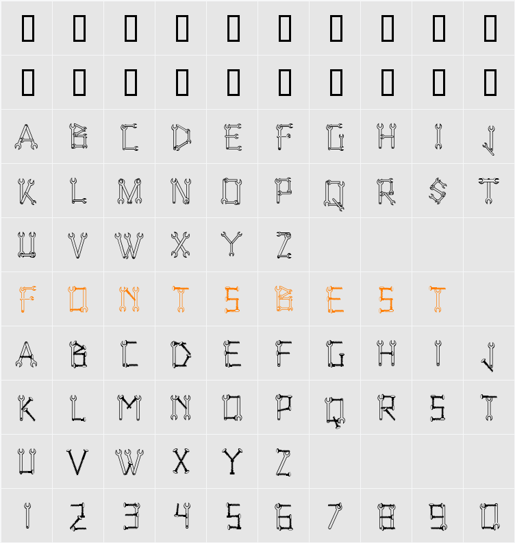 WrenchedLetters Character Map