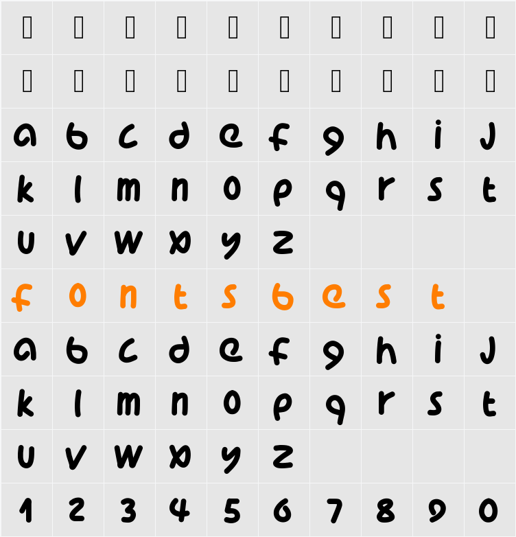 PWCoolFont Character Map