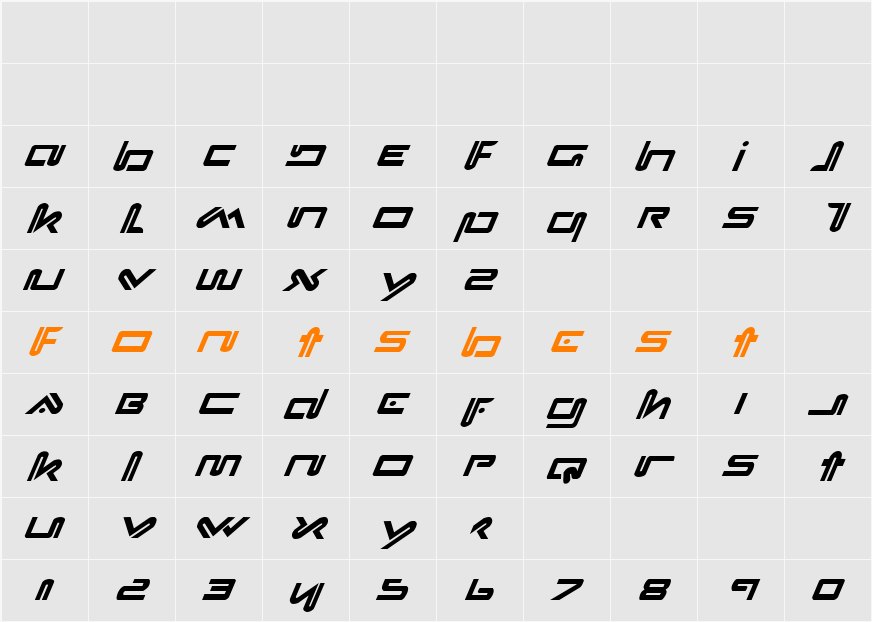 Xephyr Italic Character Map