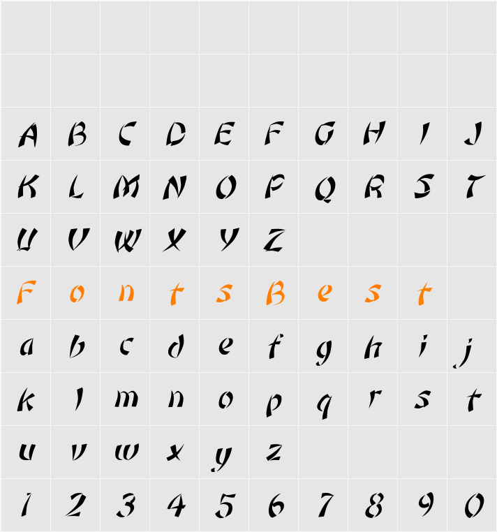 Rickshaw Italic Character Map