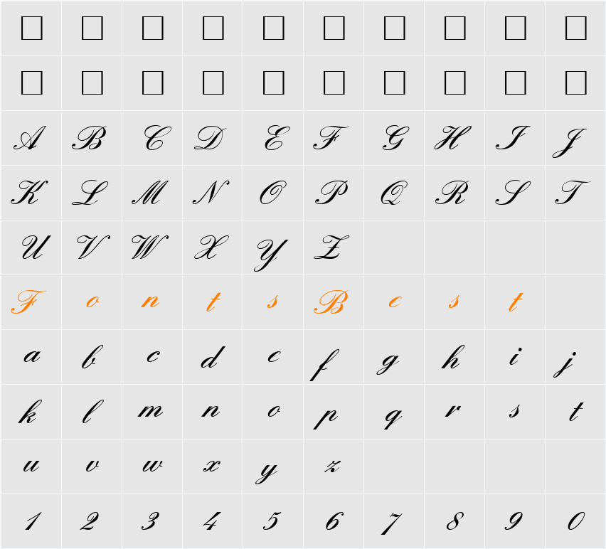 ElegantHandOne Character Map