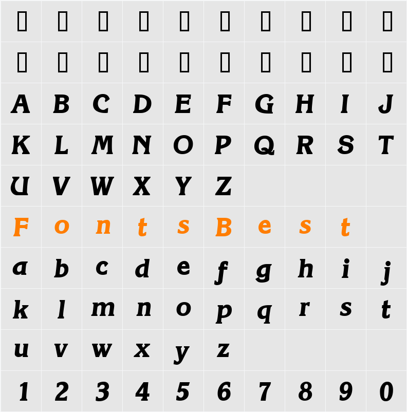 ViticaDisplaySSi Character Map