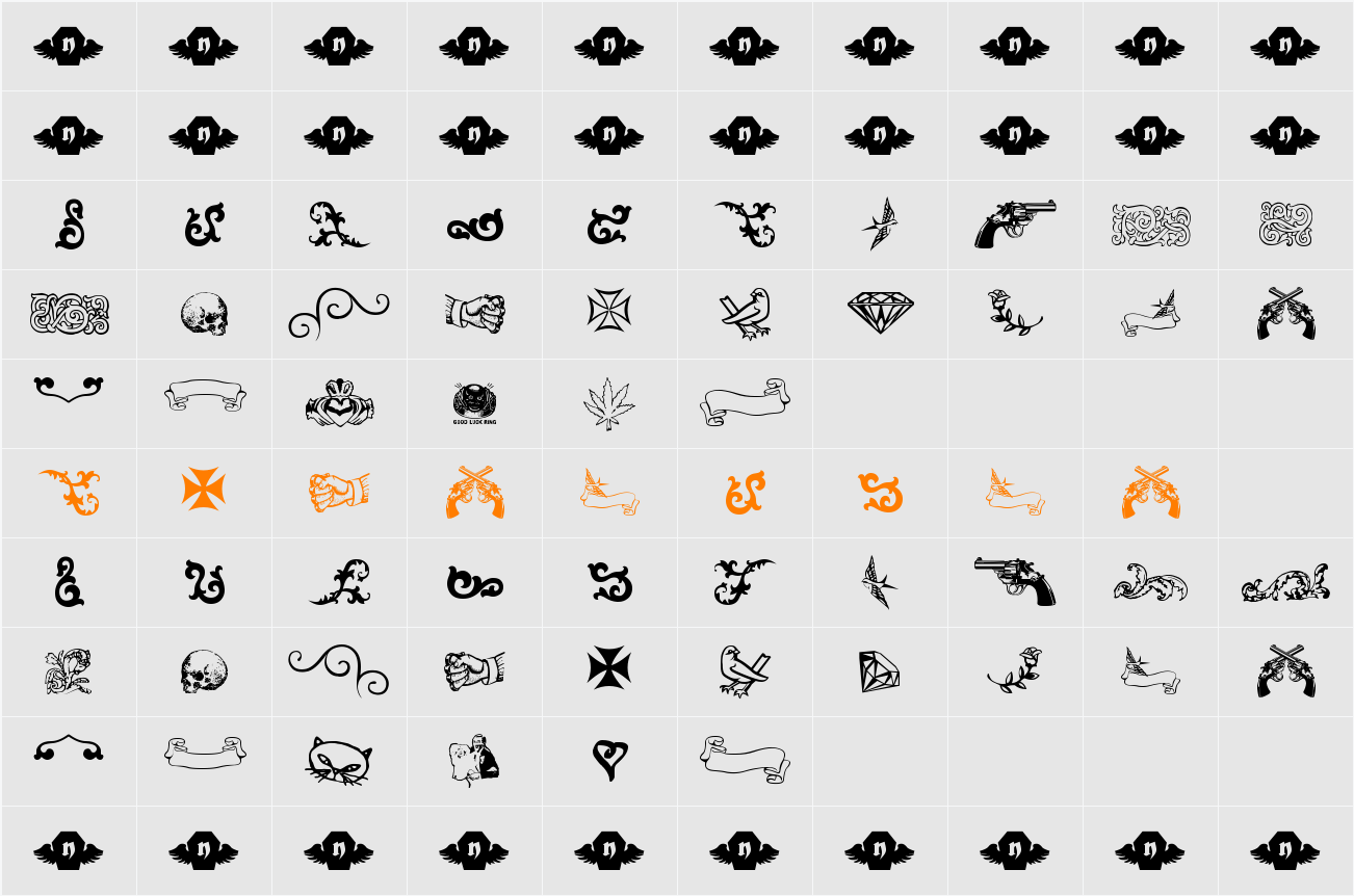 LT Sweet Nothings Character Map