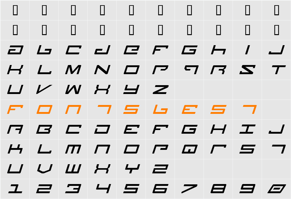 Legion Italic Character Map