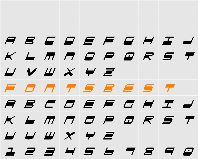 QuickGear Condensed Italic Character Map