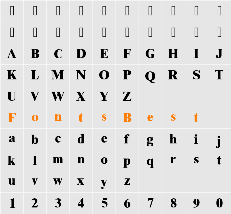Nimbus Roman Becker No9TExtBol Character Map