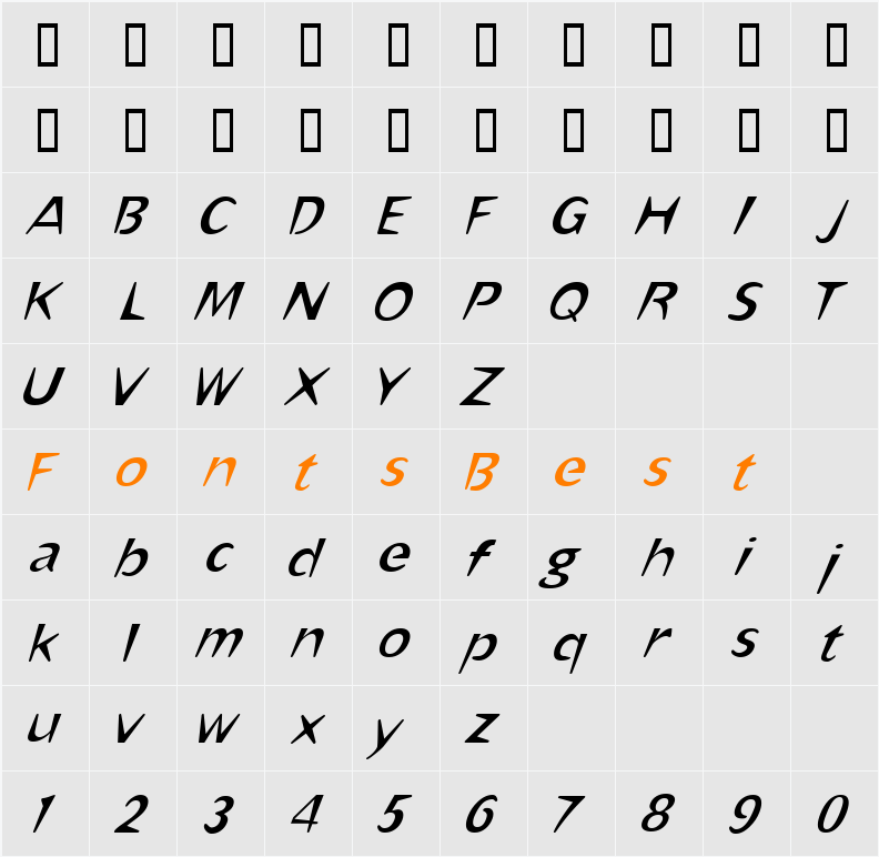 OmahaThin Italic Character Map