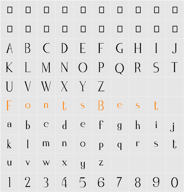 Zorus Serif Character Map