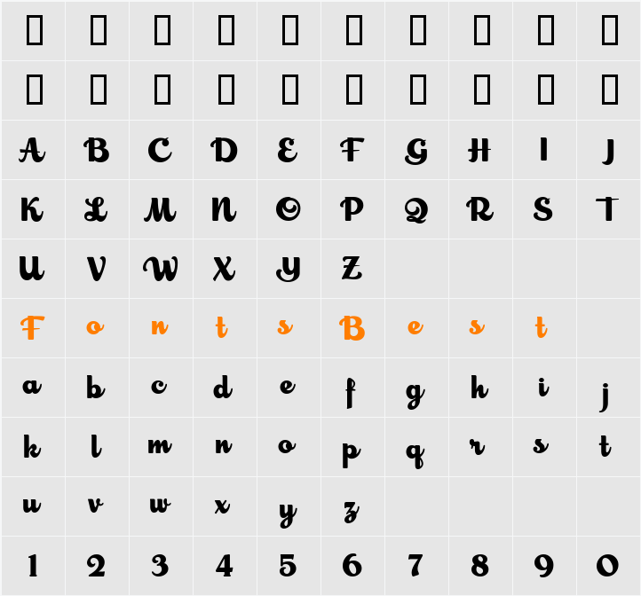 LHF Cosmic Cursive Character Map