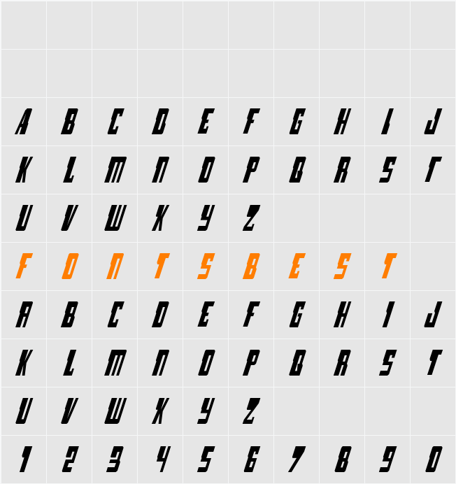 Lamprey Condensed Italic Character Map