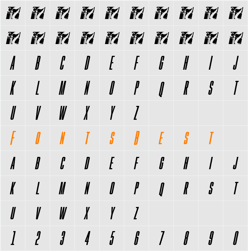 Gobold High Bold Italic Character Map