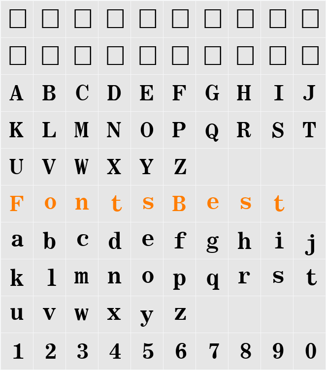 RomanFixedWidth Character Map