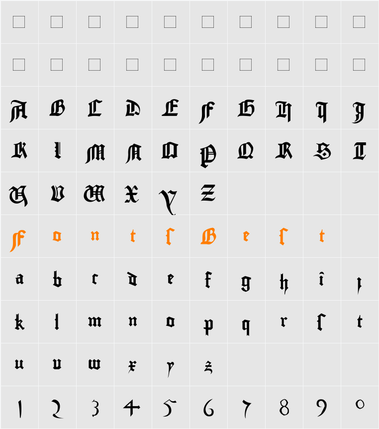 gutenberg Character Map
