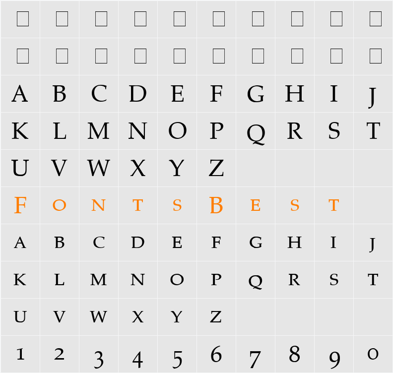 Palatino Small Caps Character Map