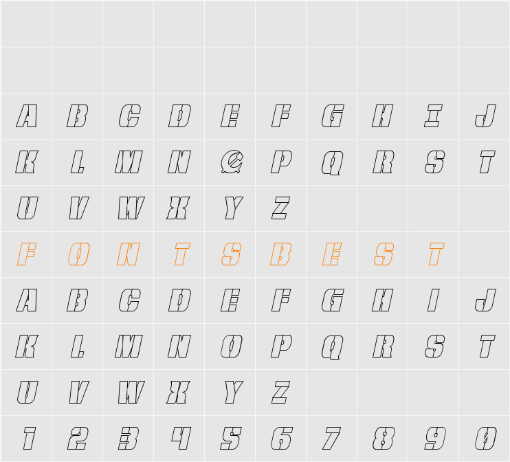 From BOND With Love Outline Italic Character Map