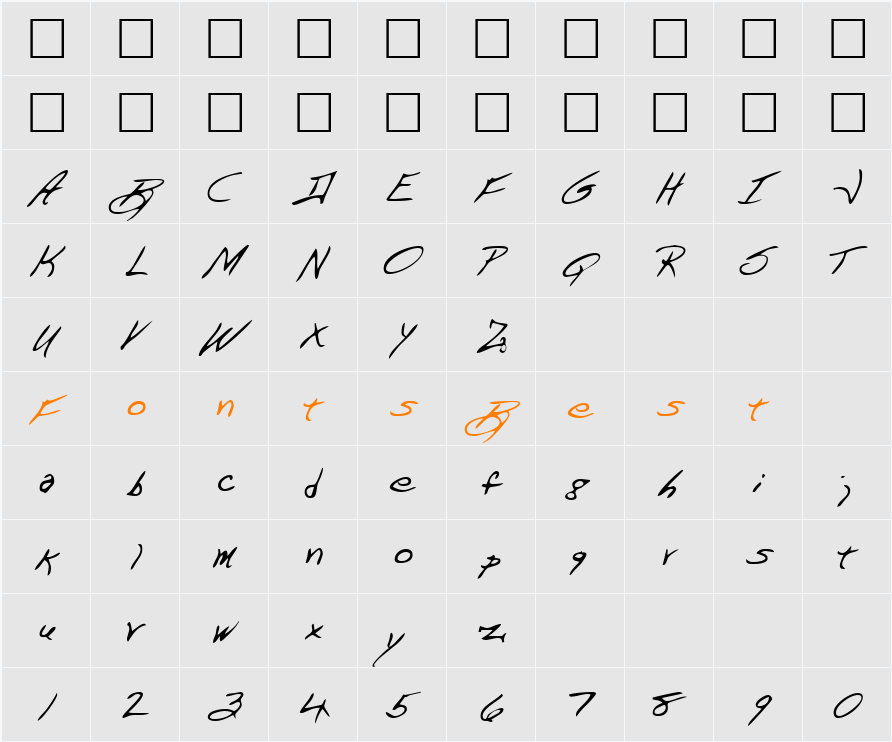 MannysHand Character Map