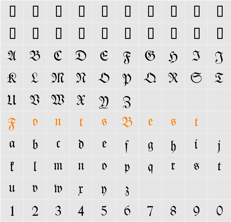 Kleist-Fraktur Character Map