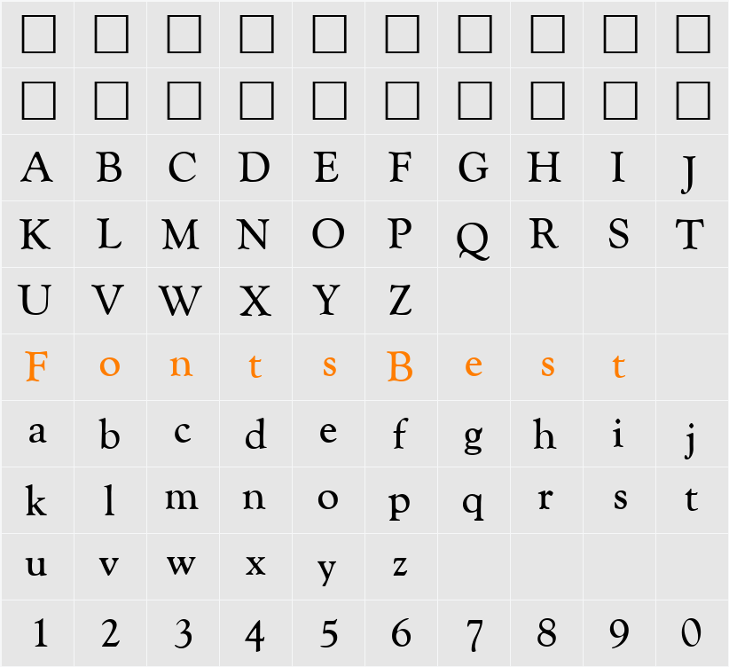 GoudyCatalogue DB Character Map