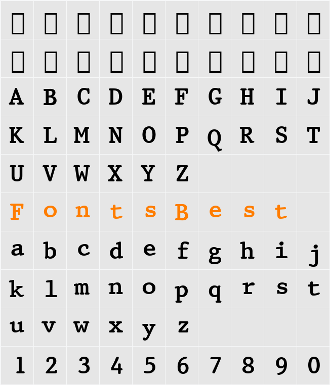 Prestige12 BT Character Map