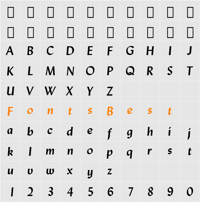 Lydian BT Character Map