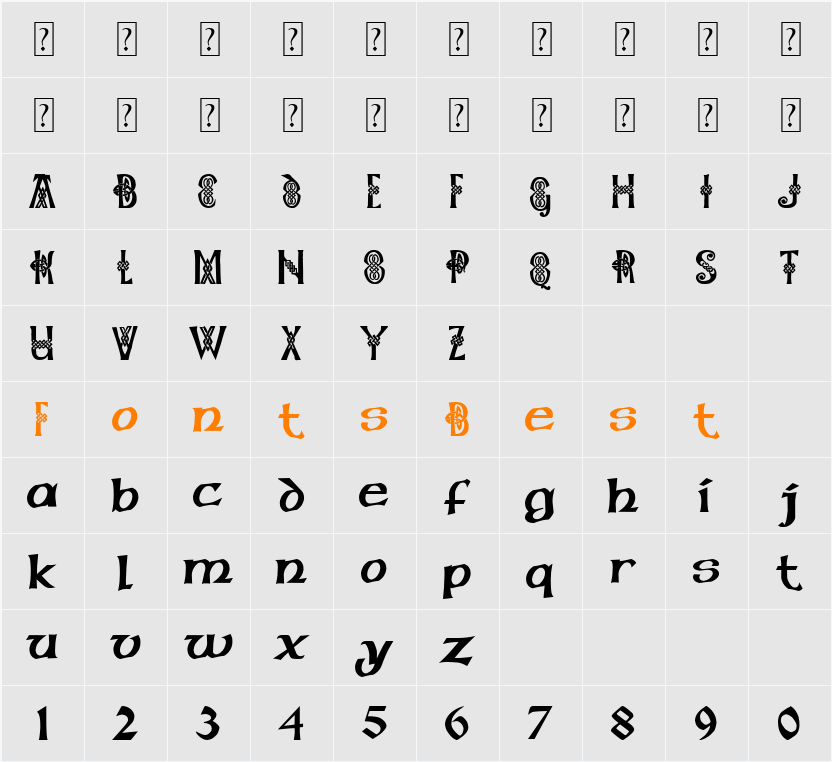 Pauls Celtic Font 1 Character Map