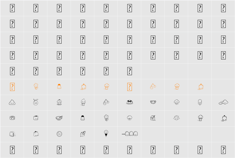 Kawaii Food Font Character Map