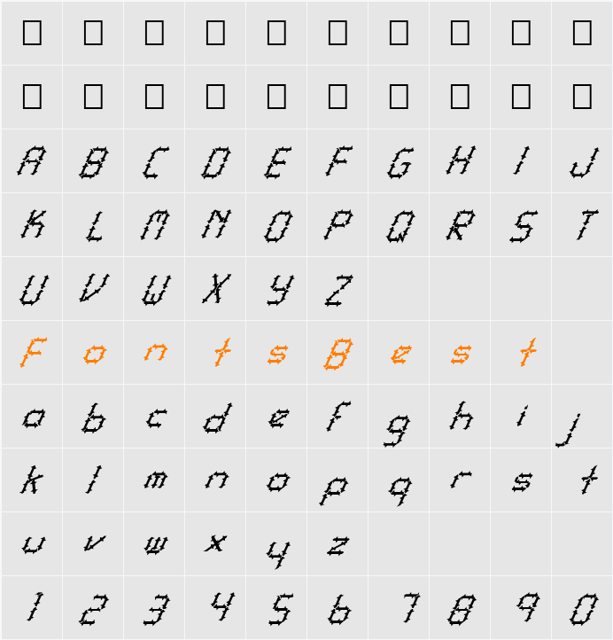 FZ DIGITAL 10 SPIKED ITALIC Character Map