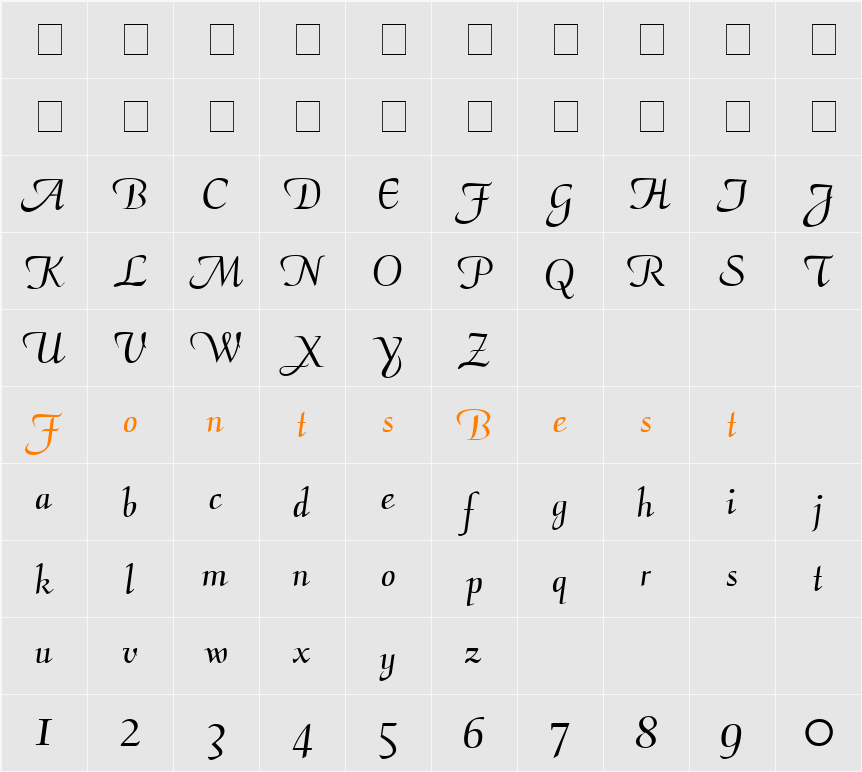 TrSah Aria Script SSi Character Map