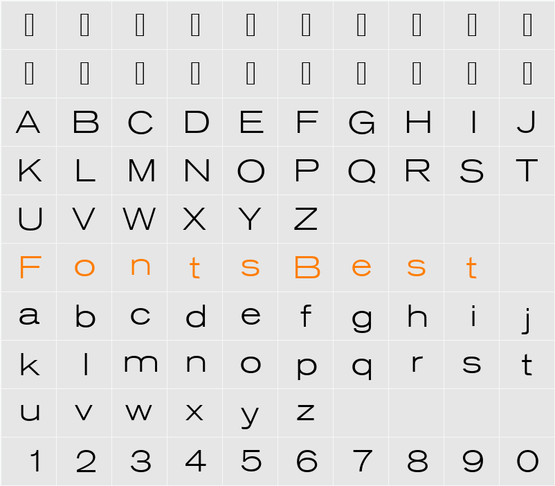 URWAccidaliaTLigExt Character Map