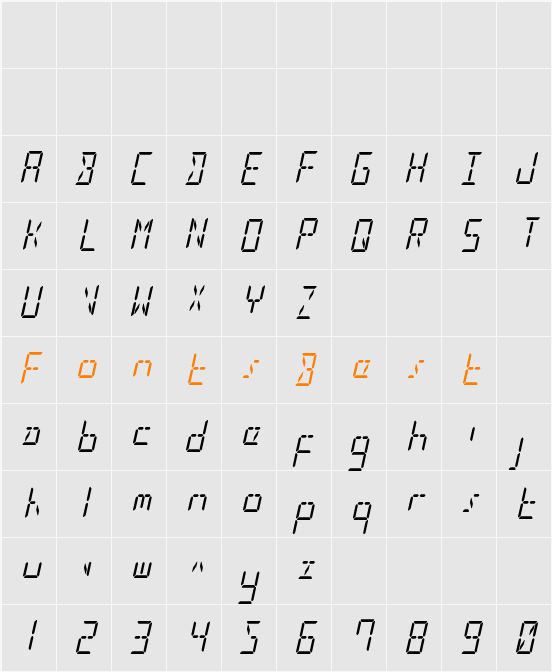 LED Sled Condensed Italic Character Map