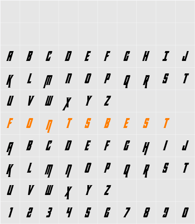 Kondor Condensed Italic Character Map