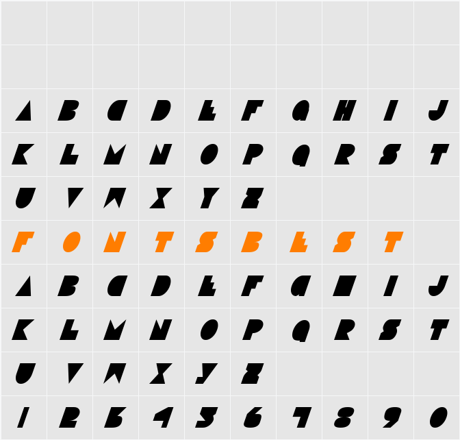 Disco Deck Condensed Italic Character Map