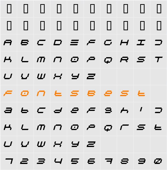 PixelpackItalic Character Map