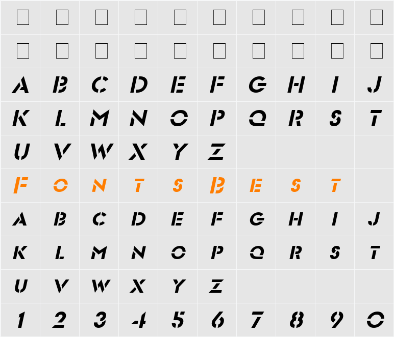 FuturistStencil Character Map