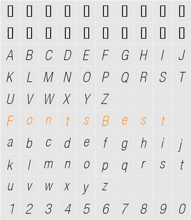 HelveticaNeue LT 37 ThinCn Character Map