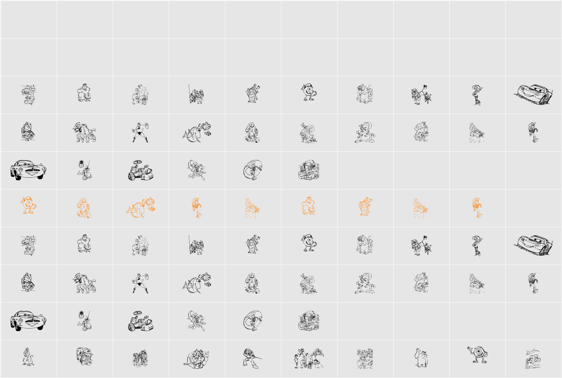 Pixar 1 Character Map
